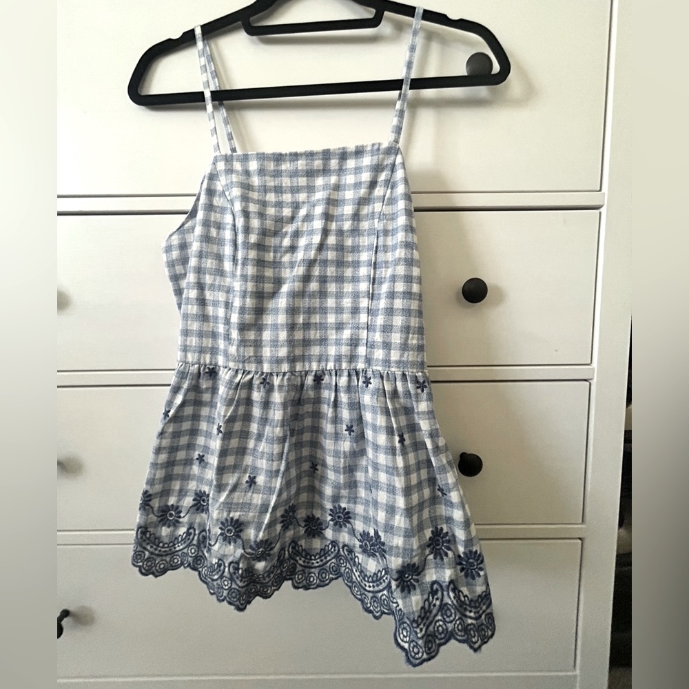 Blue and White Gingham Print Babydoll Camisole Top